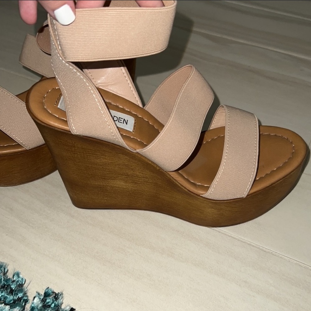 Steve Madden bandage wedges nude
